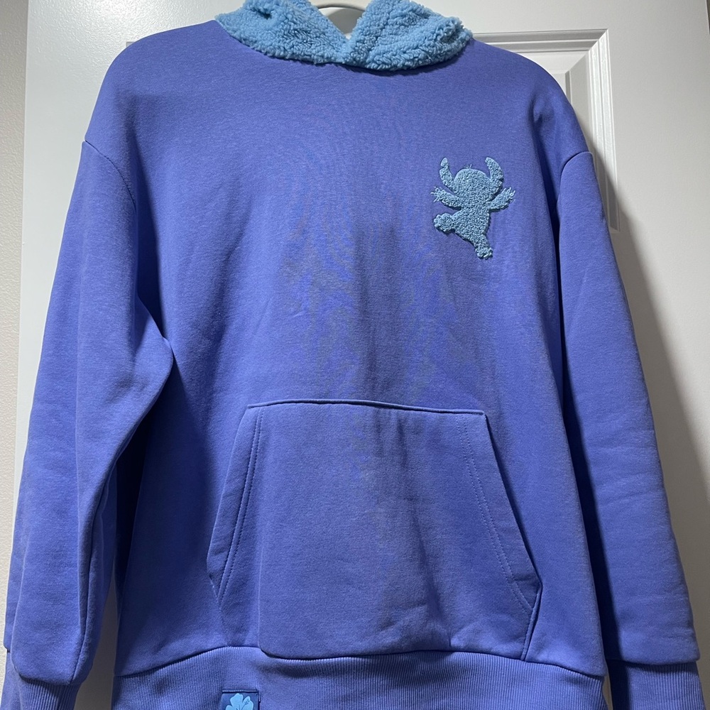 Authentic Disney Purple Hoodie with Blue Fluffy Stitch Hood and Design